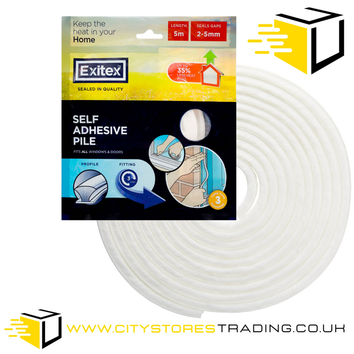 Exitex White Pile Self Adhesive Fluffy Strip 5m