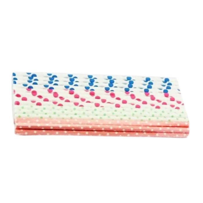 Apollo 40 Pack Paper Straws Polka Dot Design Biodegradable Eco-Friendly Mixed Colours