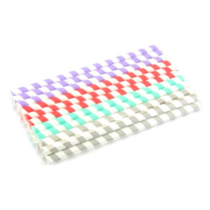 Apollo 40 Pack Paper Smoothie Straws Mix Colour Stripe Design Eco-Friendly Party