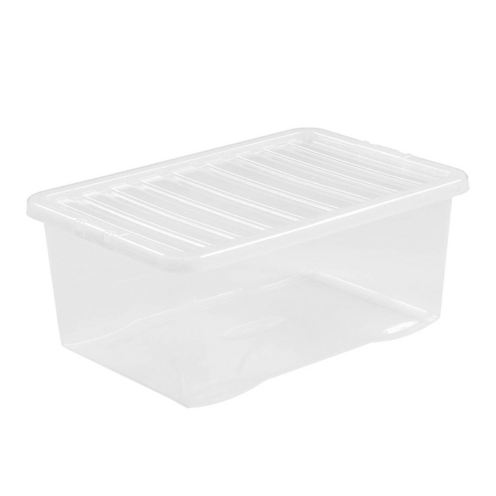 Wham Crystal 45L Storage Box with Lid Clear Plastic Durable Storage Solution Stackable