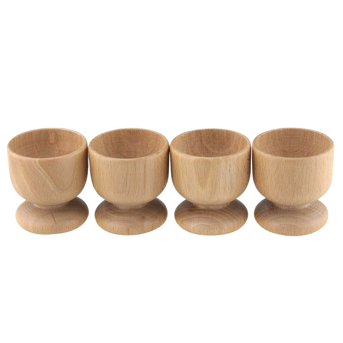 Apollo 4pc Beech Wood Egg Cups Natural Wooden Breakfast Set Durable & Stylish