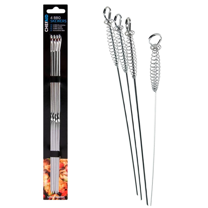 Chef Aid Metal Barbecue Skewers 25.5cm Durable Reusable BBQ Skewers 4 Pack