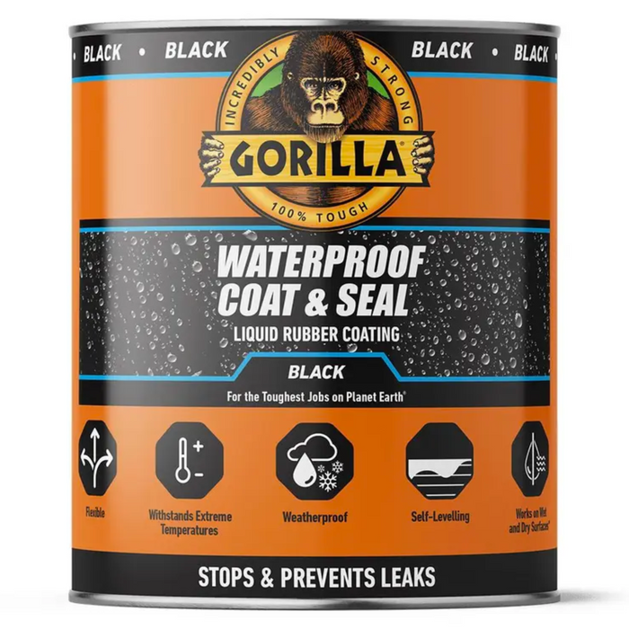 Gorilla Glue Waterproof Coat & Seal Liquid Rubber Coating Black 473ml