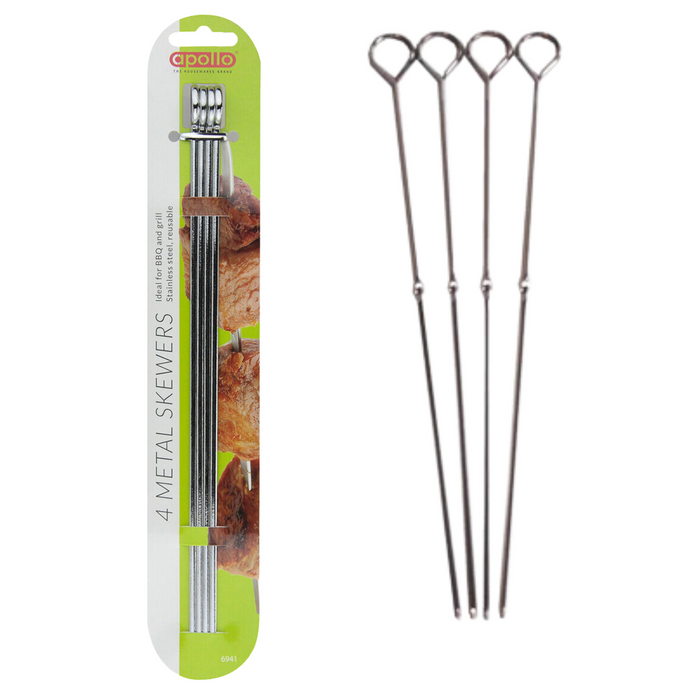 Apollo 4 Metal Skewers BBQ Kebab Sticks Stainless Steel Reusable Cooking Tools