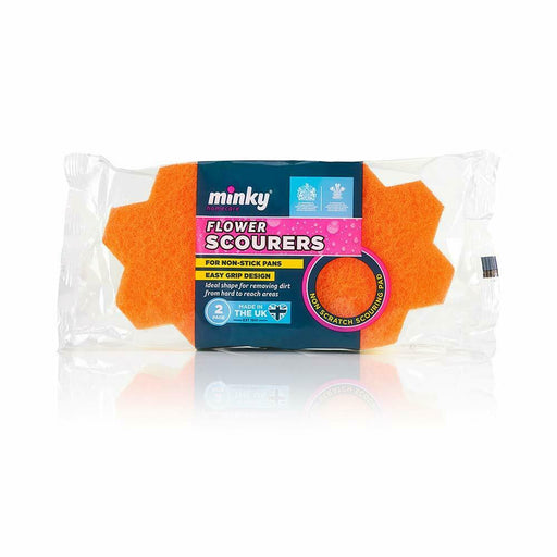 2 Minky Flower Scourers Non Scratch Anti-bacterial Anti-Grease - Minky