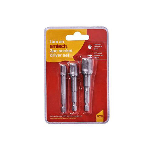 3Pc Socket Adapter Set Hex Shank To 1/4'' 3/8'' 1/2'' Impact Driver Drill Bits - Amtech