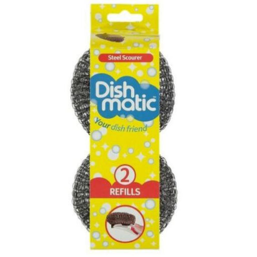 Dishmatic Steel Scourer Pack of 2 Refill Washing Up Scrubbing Pans Grills Metal - Dishmatic