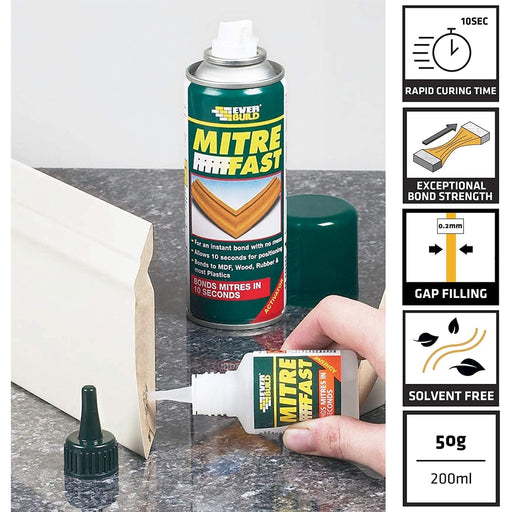 Everbuild Mitre Fast Two Part Bonding Kit, 50 g Adhesive / 200 ml Activator - Everbuild