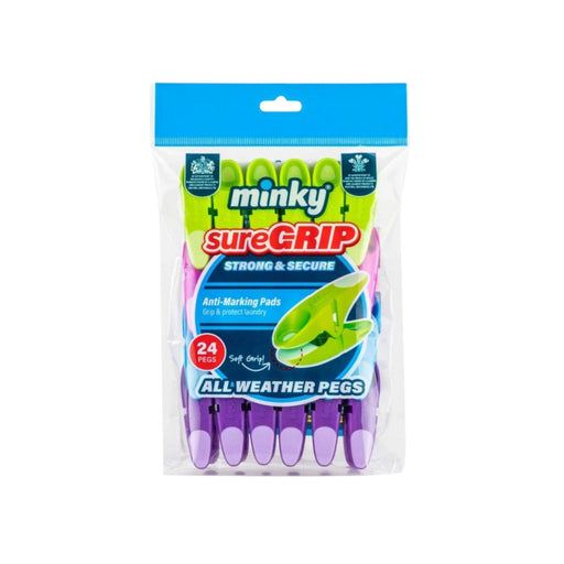 Minky Sure Grip Pegs 24 Colourful Plastic Clothes Pegs - Minky