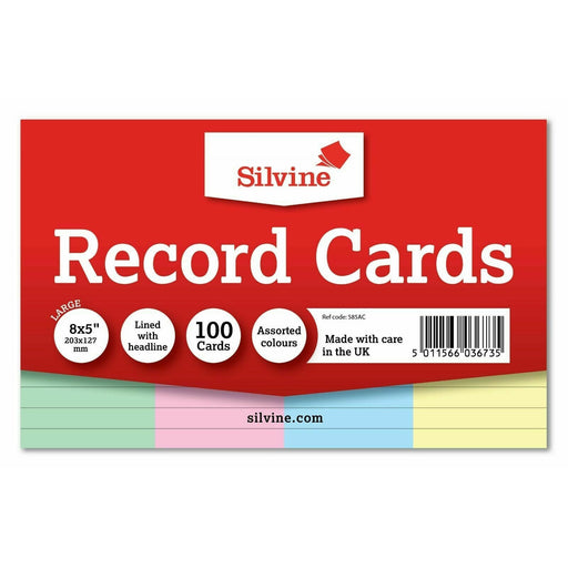 Silvine 100 x Record / Revision Cards Rainbow 8x5 - Silvine