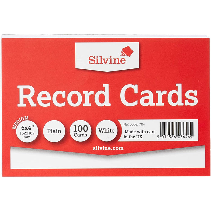 Silvine 100 x Record / Revision Cards White Plain 6x4 - Silvine