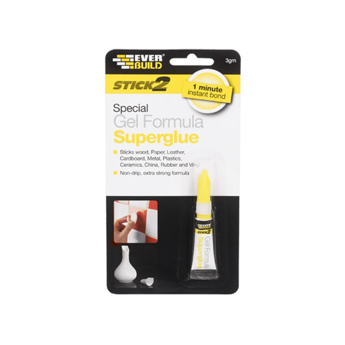 Everbuild Stick 2 Superglue Special Gel Formula 3g Wood Paper Leather Metal - Everbuild