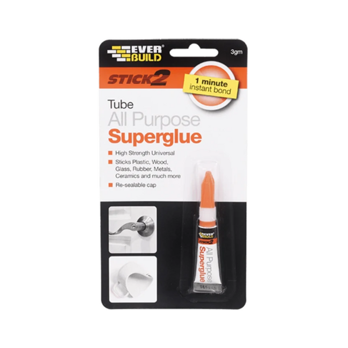 Everbuild Stick 2 All Purpose High Strength Superglue Adhesive Tube 3g - Everbuild